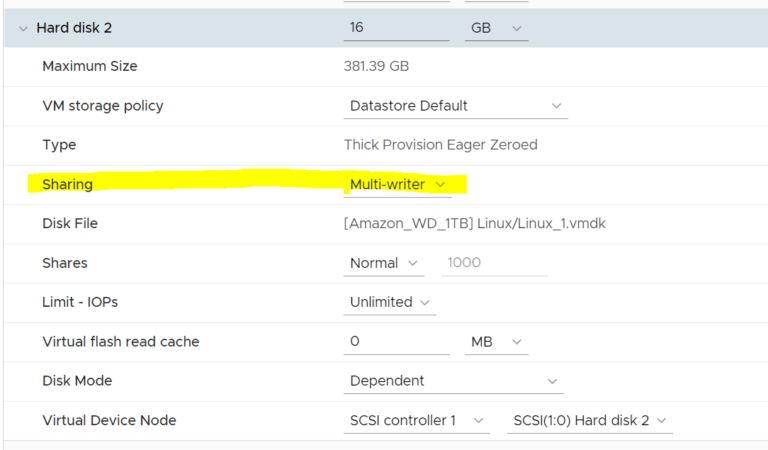 Scsi bus sharing vmware что это